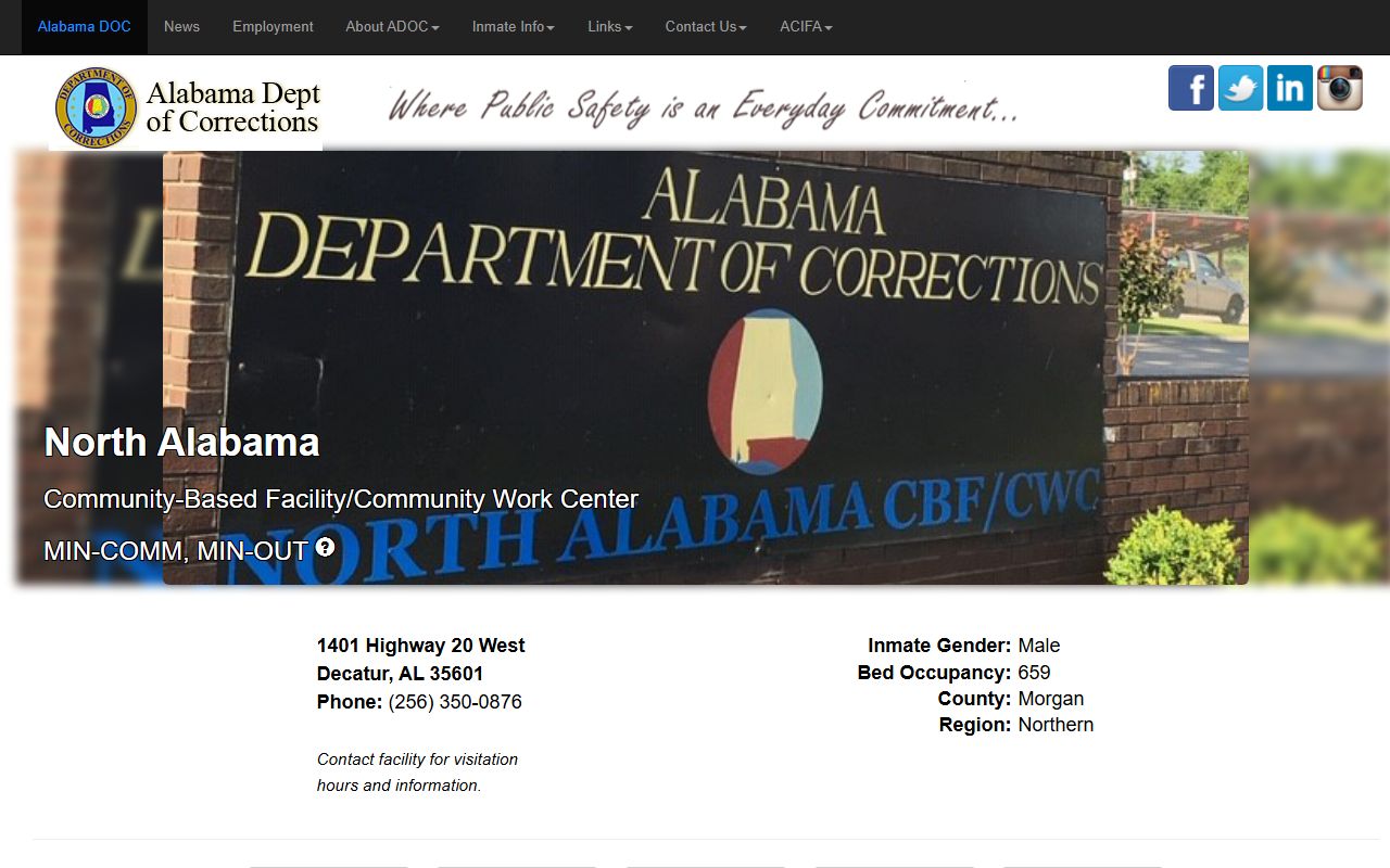 North Alabama Community Based Facility and Community Work Center ADOC inmate facility page