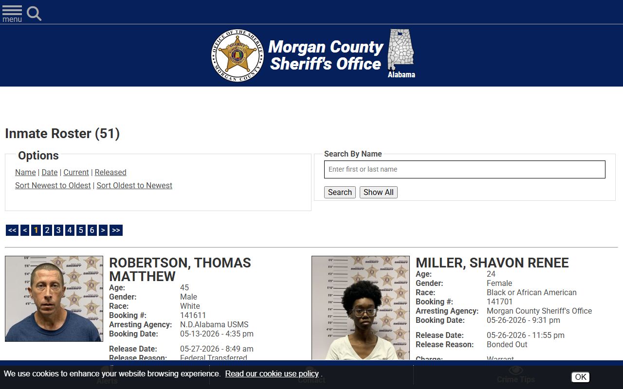 Morgan County 48-hour release roster with booking photos and release records